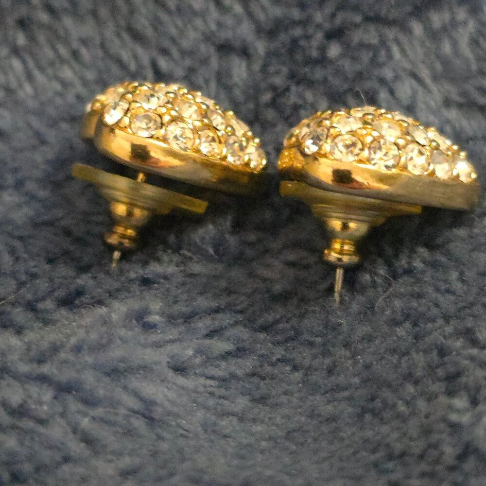 Swarovski Pave Crystal Gold-Tone Heart Stud Earrings - Picture 9 of 9